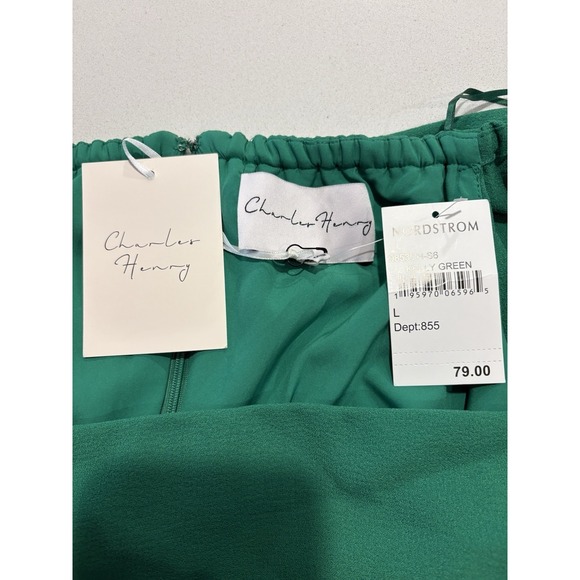 NWT Charles Henry Party Dress Womens Sz L Green Ruffle Off Shoulder 9853CH-S6 - Picture 6 of 8